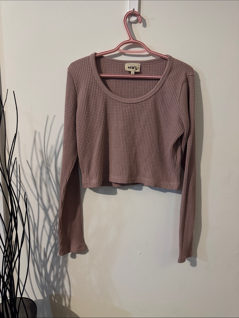 Madewell Dusty Mauve Waffle-Knit Long-Sleeve Crop Top